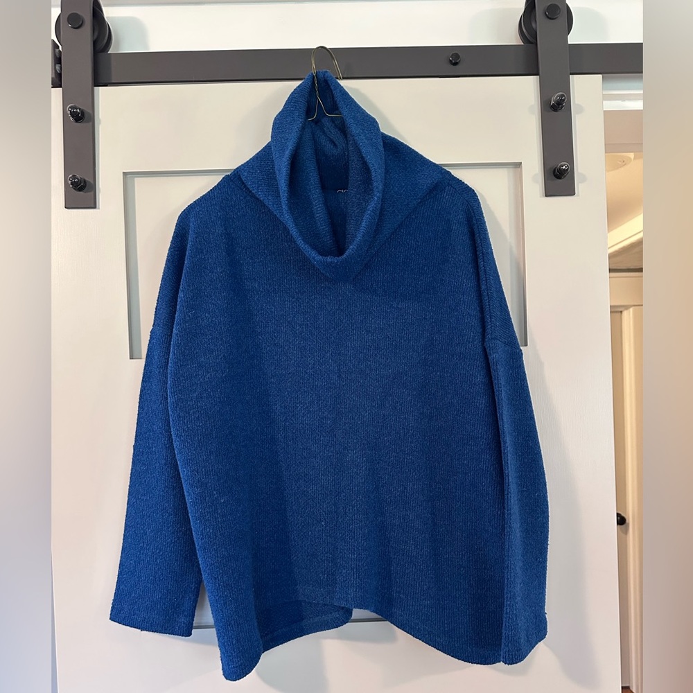 Clara Sun Woo Deep Blue Cowl Neck Sweater